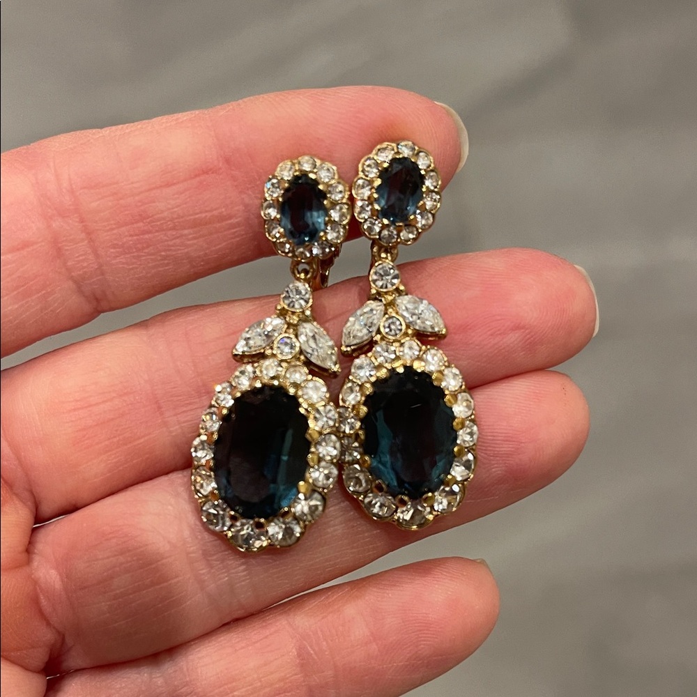 Gold and Blue Crystal Drop Earrings